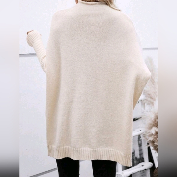 New Chic Oversized Knit Mock Neck Tunic Sweater Ivory Cream Beige - Picture 5 of 8